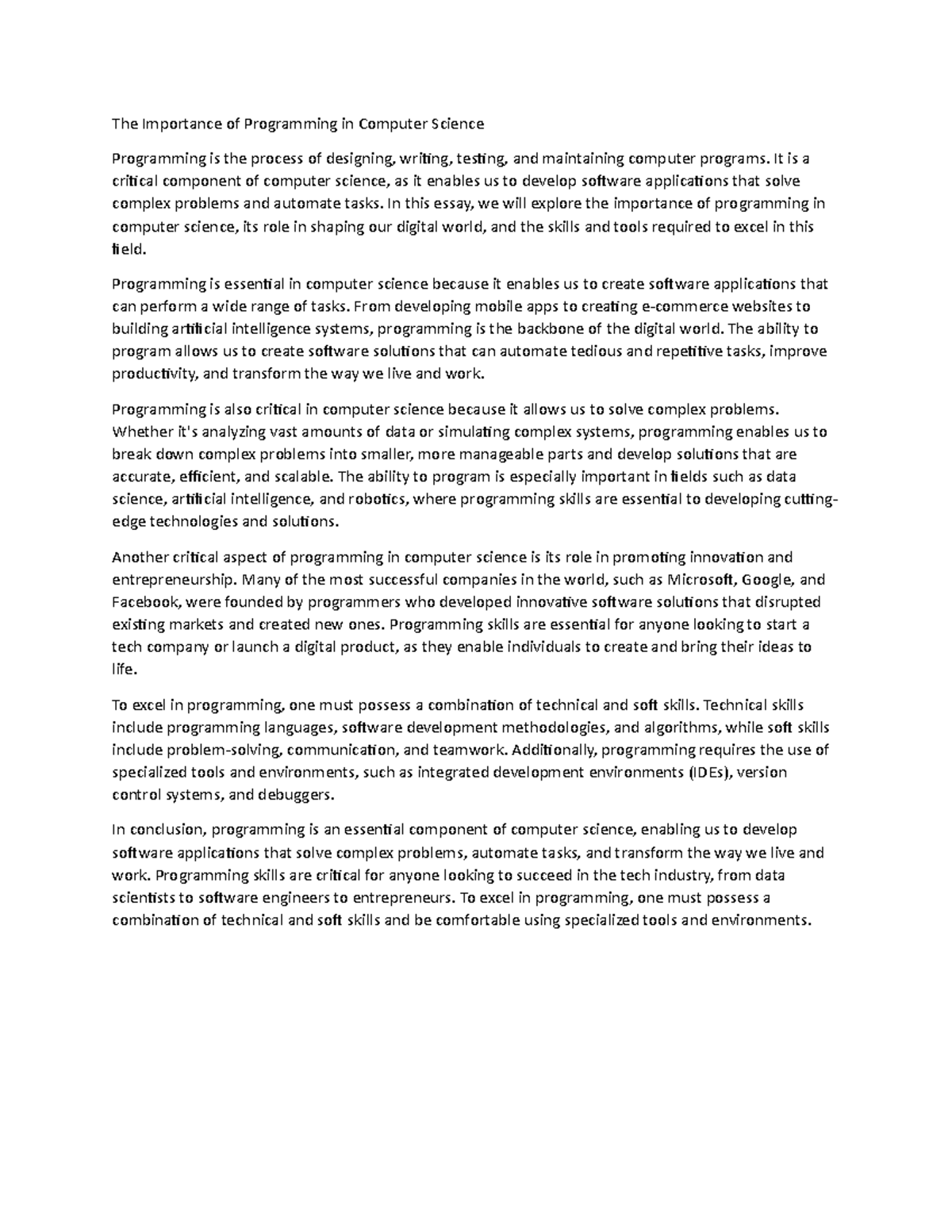 The Importance of Programming in Computer Science - The Importance of ...