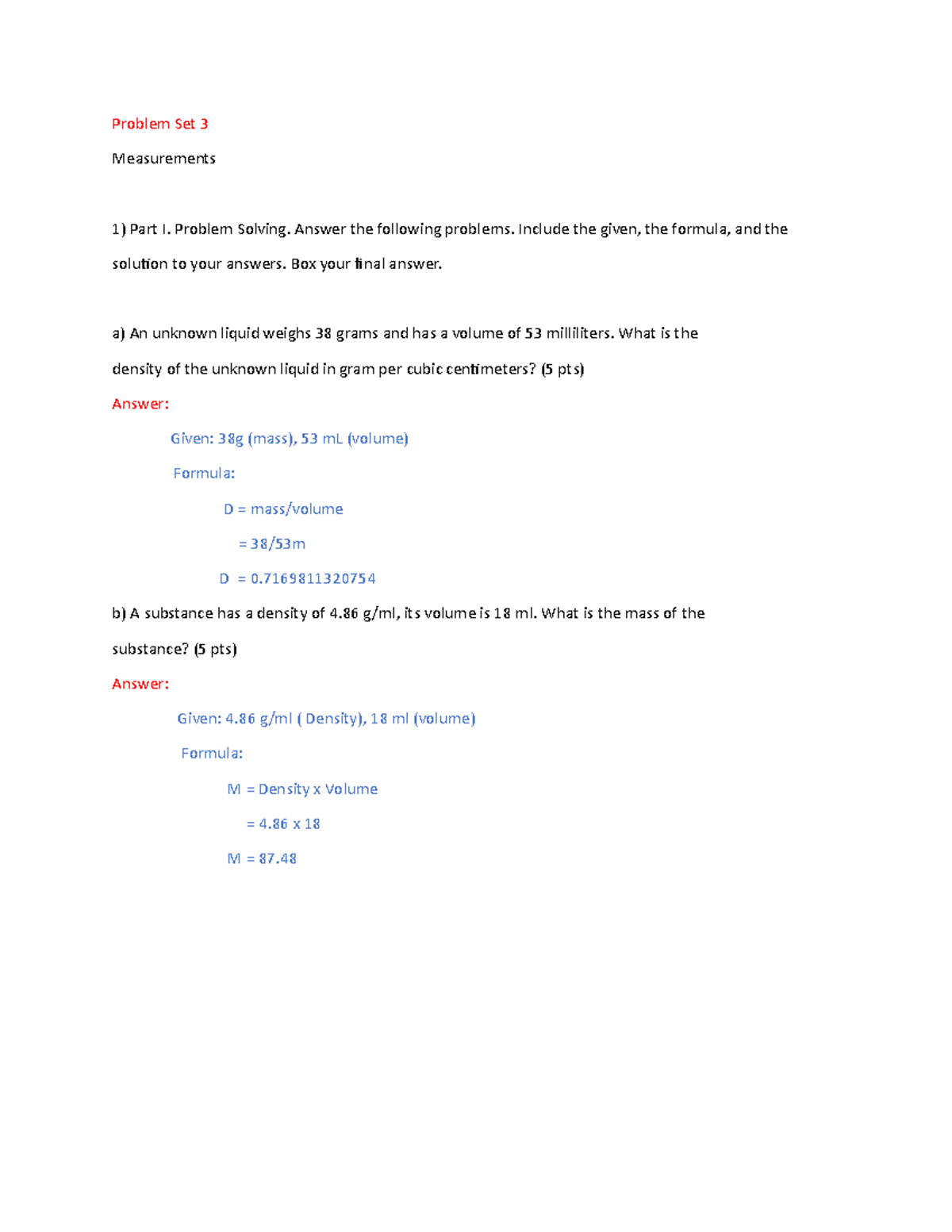 Geneyd - GENCHEM 1 - Problem Set 3 Measurements Part I. Problem Solving ...