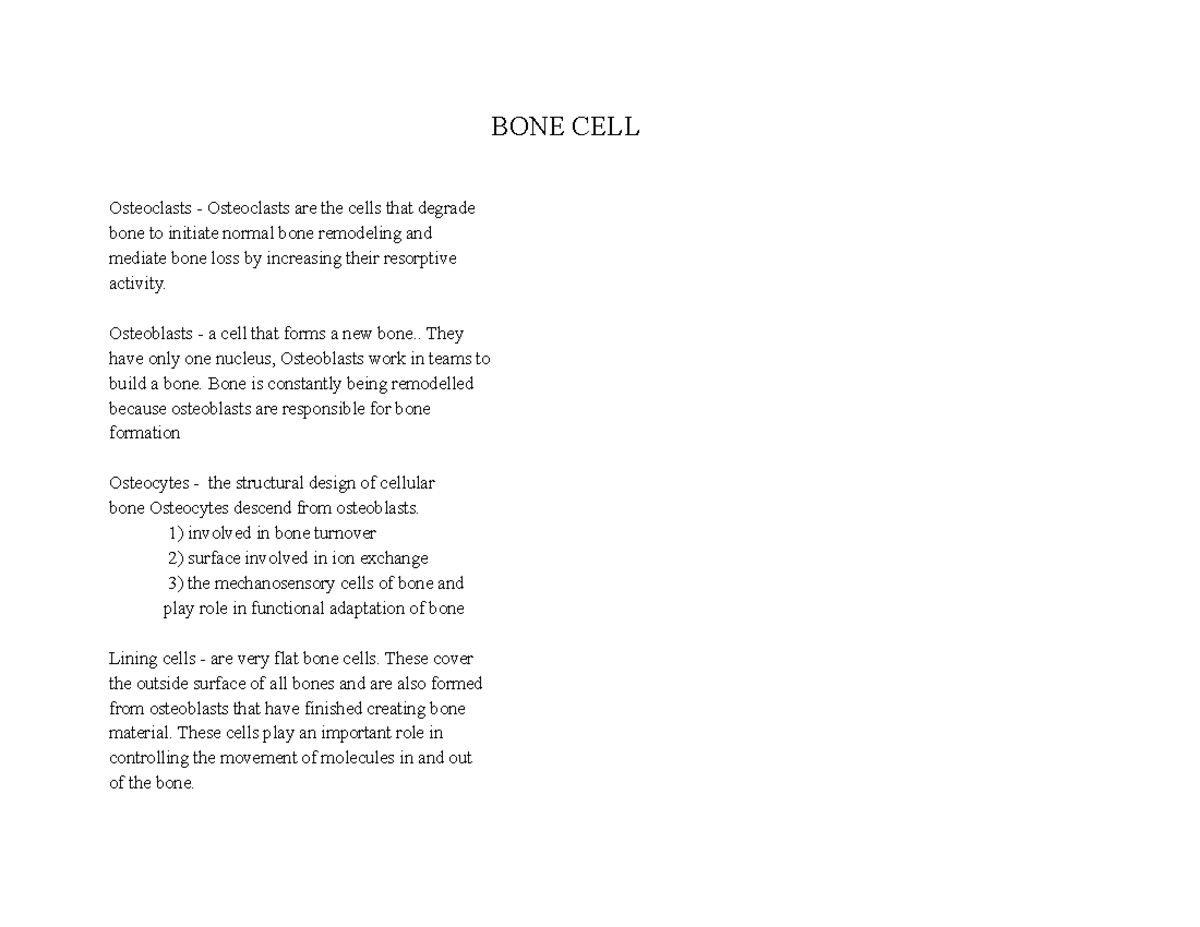 Bone Cell Notes - A little research on specific bone cell information ...