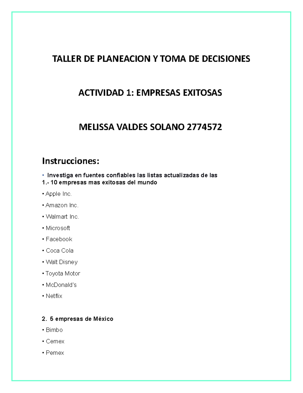 Actividad 1 taller de presenaciones - TALLER DE PLANEACION Y TOMA DE ...