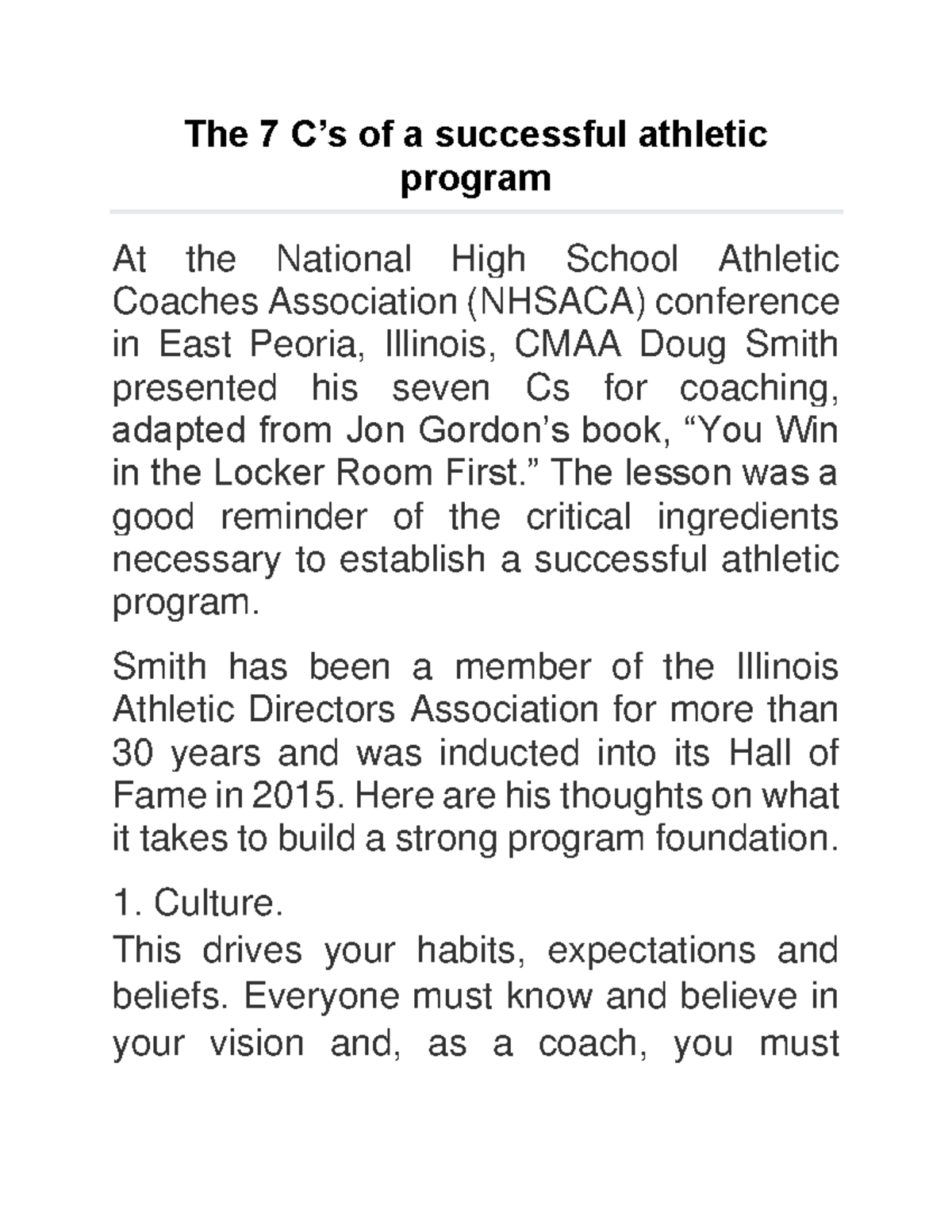 The 7 C - The sports physical focuses on your well-being as it relates ...