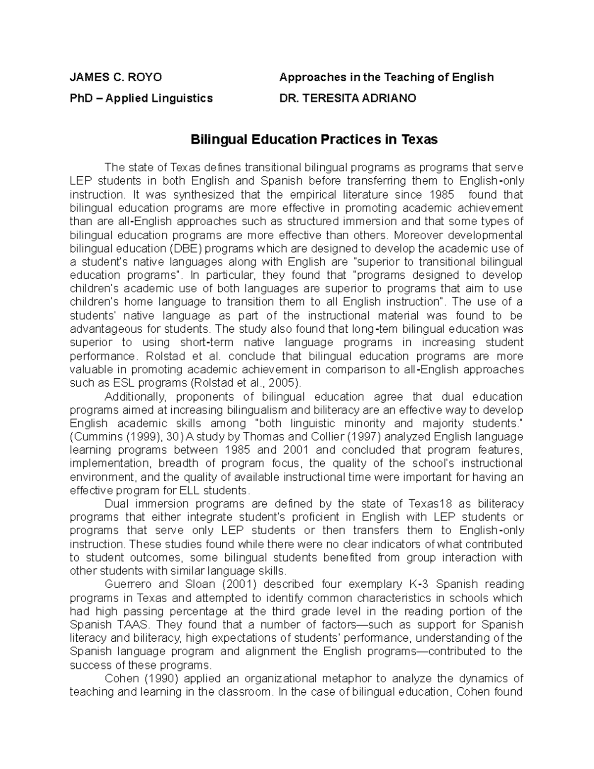 thesis about bilingual education