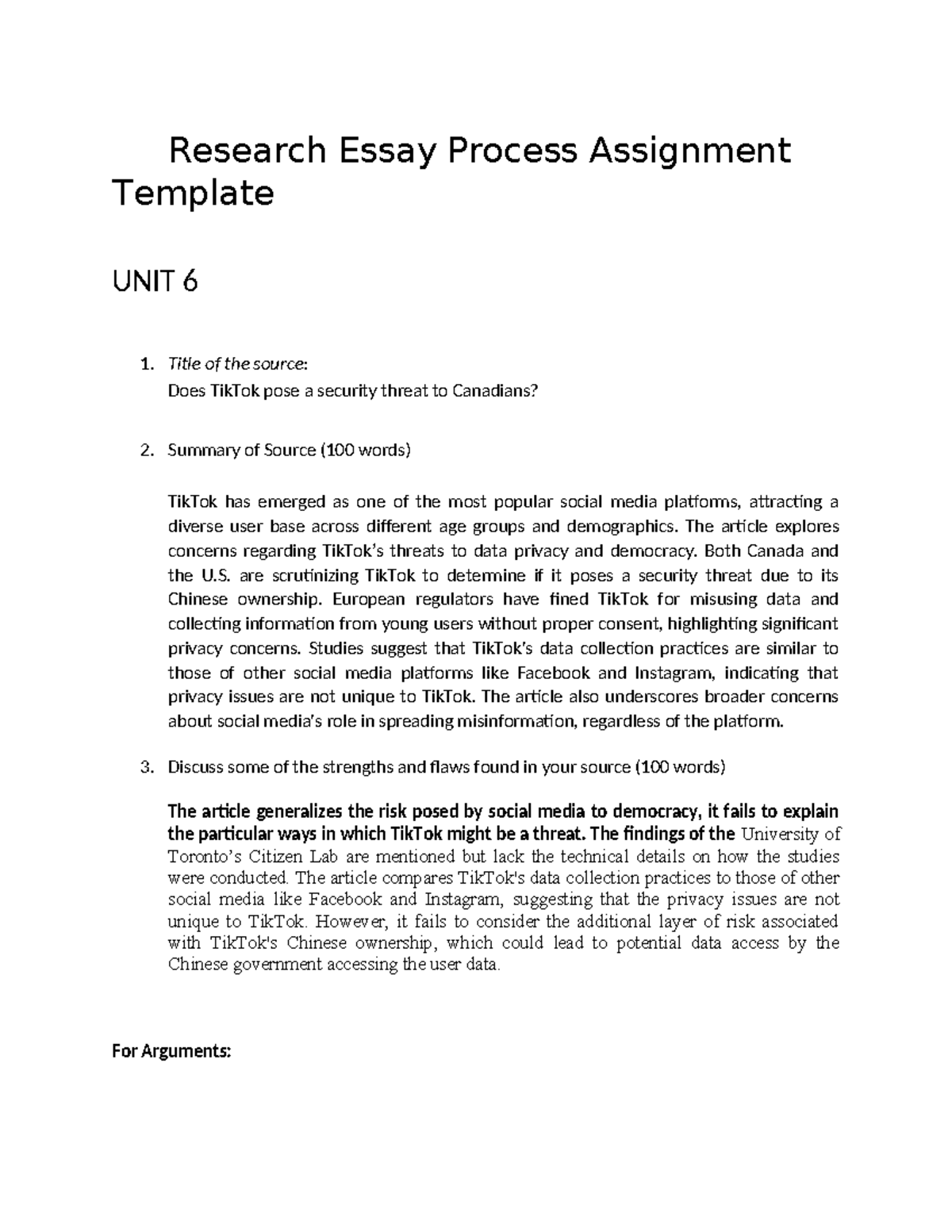 Project 2 Process Assignment Template - Research Essay Process ...