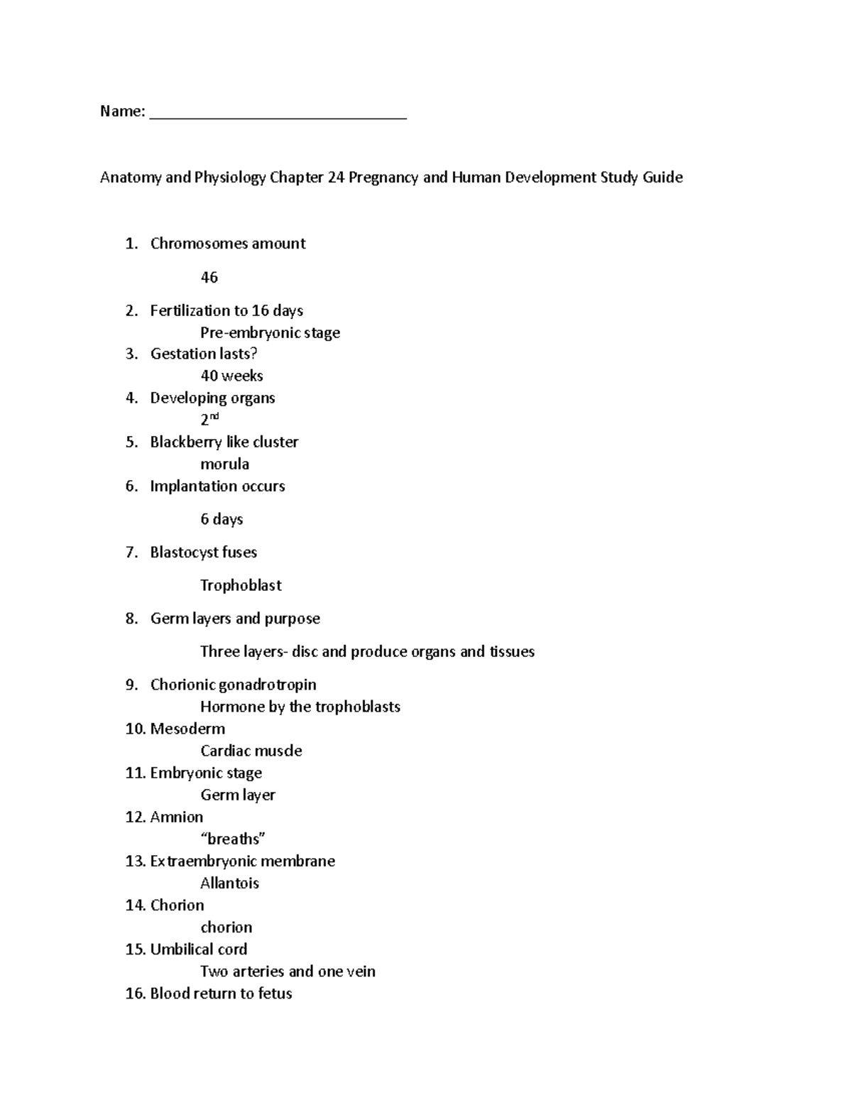 Anatomy And Physiology Chapter 24 Pregnancy And Human Development Study ...