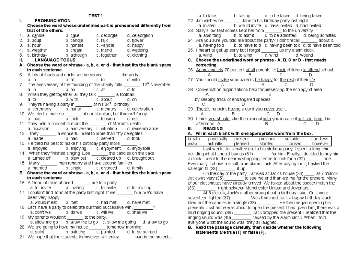 test 1 unit 11 lớp 12 mai lan hương