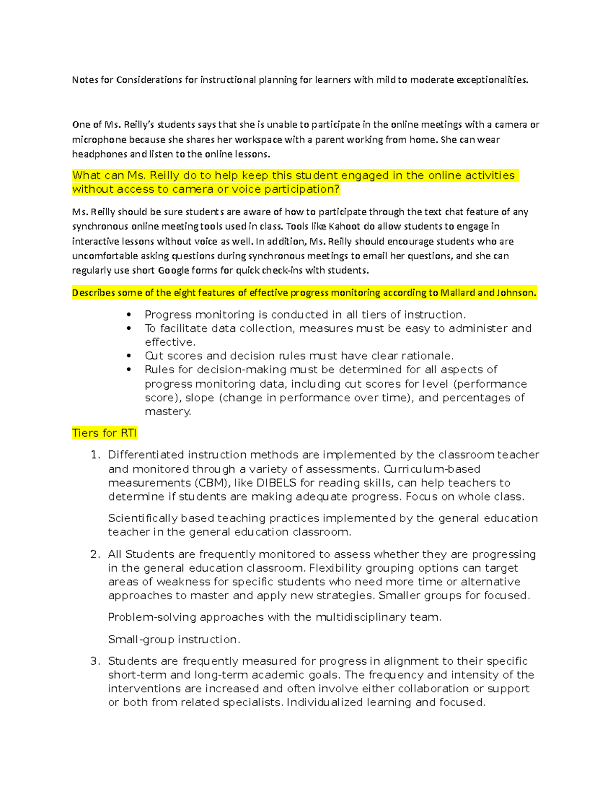 Notes for Considerations for instructional planning for learners with ...
