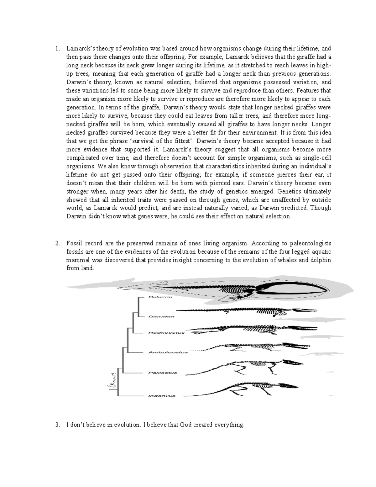 Evolution - Grade: 11 - Lamarck’s theory of evolution was based around ...