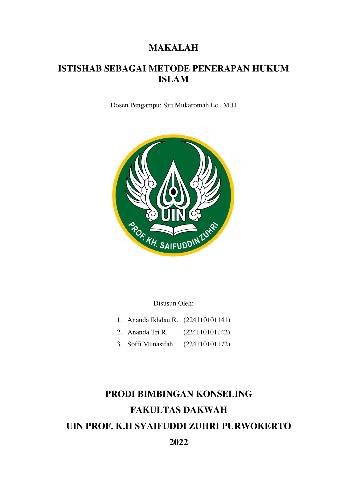 Makalah Ushul FIQH KEL8 - MAKALAH ISTISHAB SEBAGAI METODE PENERAPAN ...