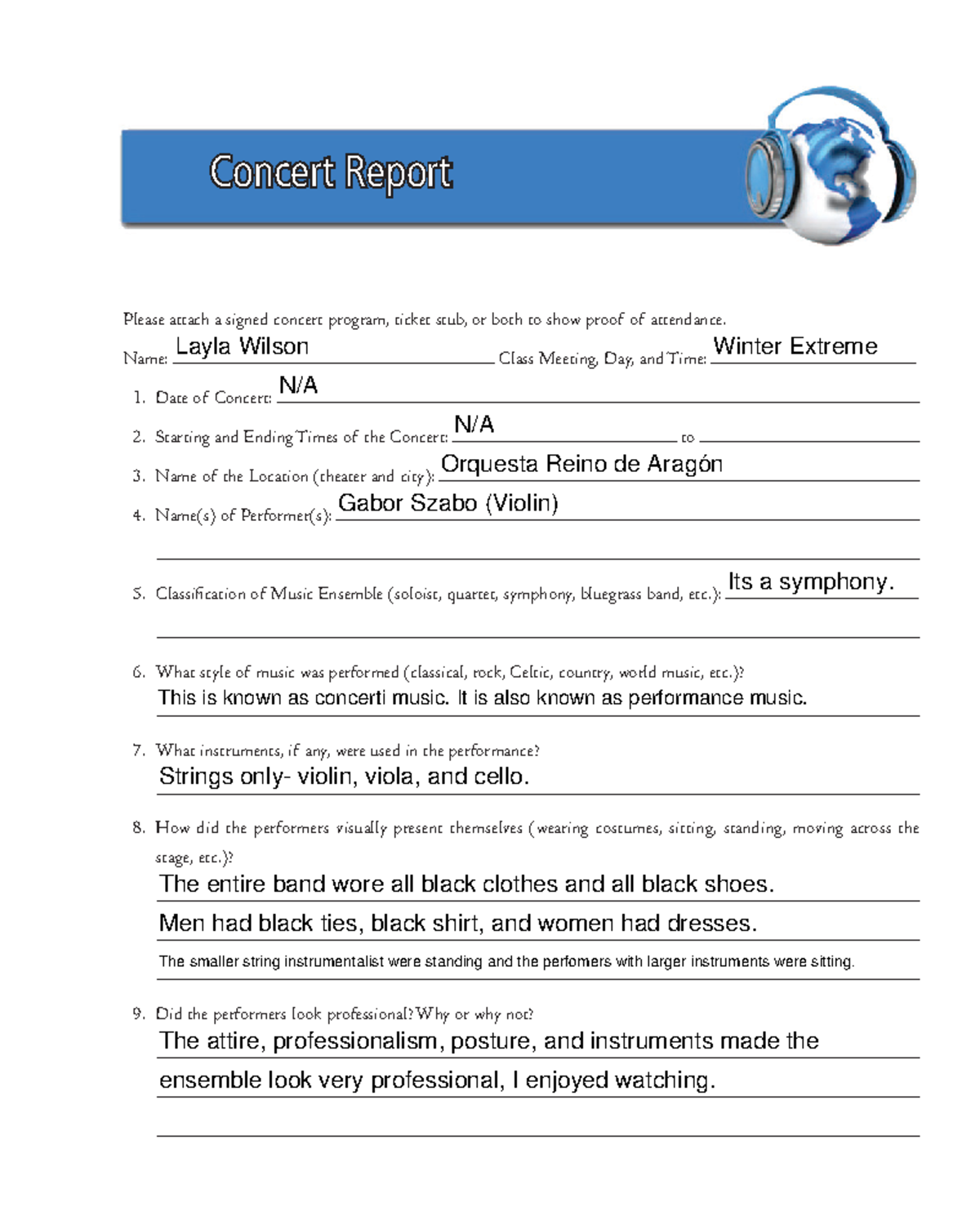 Concert report example Please attach a signed concert program, ticket