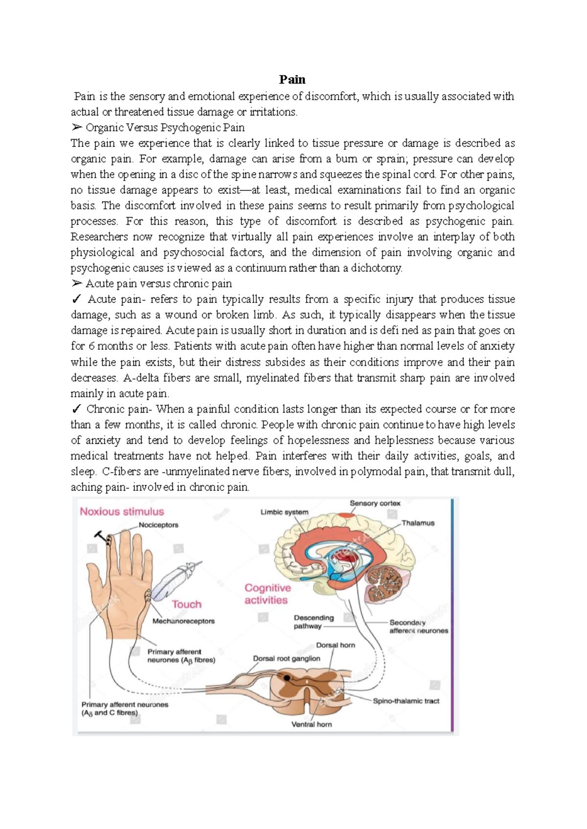 Pain health mod 4 - Pain Pain is the sensory and emotional experience ...