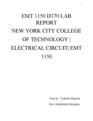EMT1150 Lab Experiment 3 Resistors and Multimeter measurements - Lab 3 ...