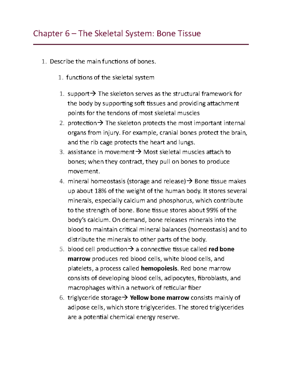 Biol235 Chapter 6 Notes Review - Chapter 6 – The Skeletal System: Bone ...