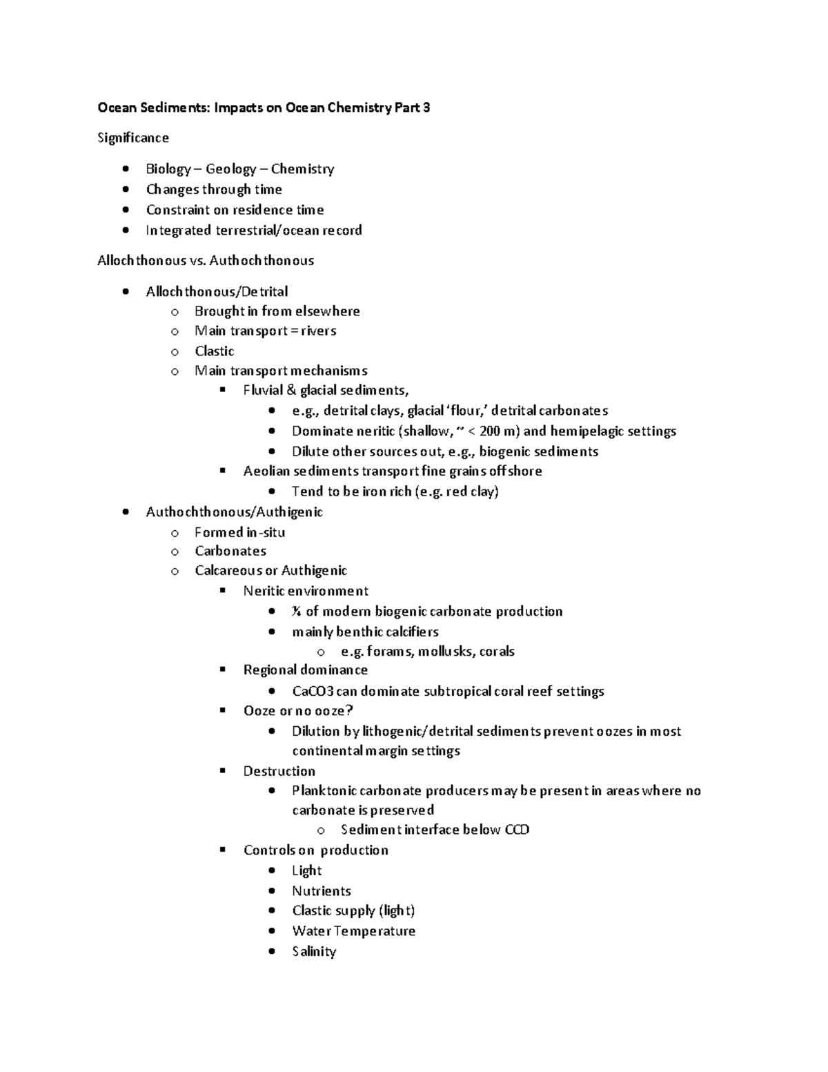 Oceanic Sediments Part 3 - Ocean Sediments: Impacts on Ocean Chemistry ...