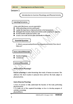 BPEd 101 Module 1 - Notes - 3 Lesson 1 At the end of this lesson, you ...