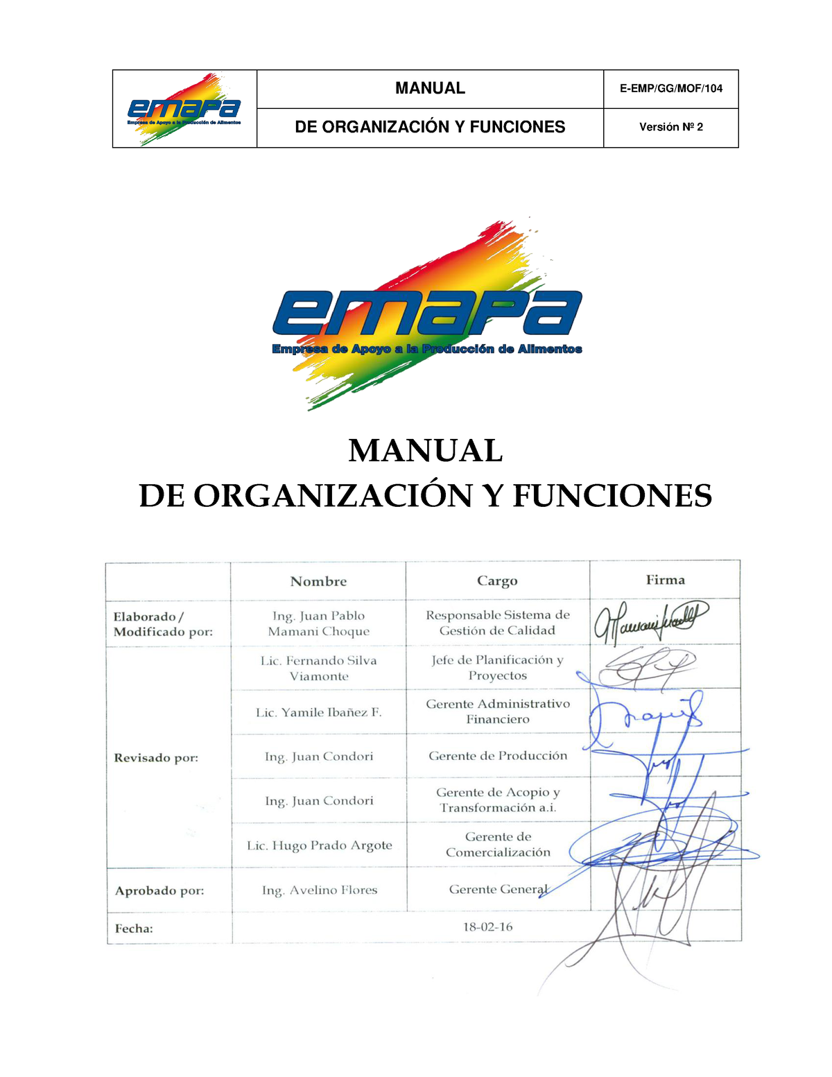 Mdoyfv 2 - Ccccccaaas - DE ORGANIZACIÓN Y FUNCIONES Versión Nº 2 MANUAL ...