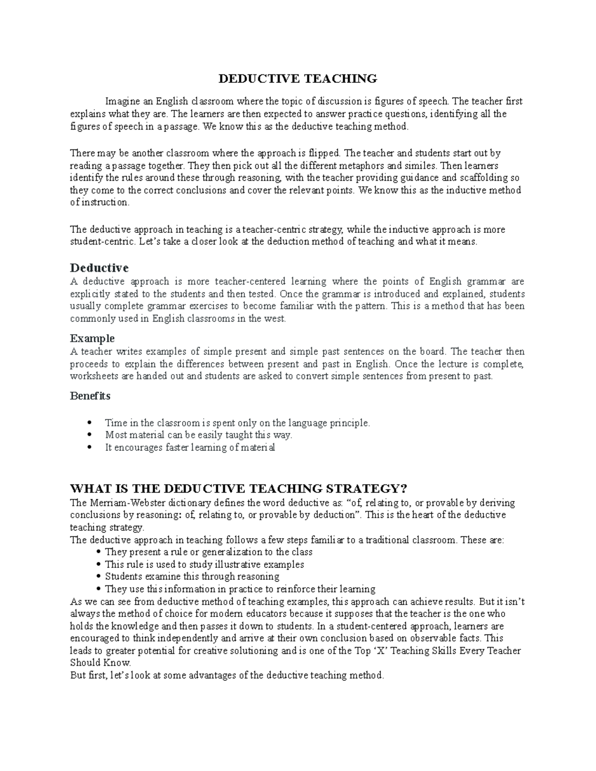 Deductive Teaching - hgjhgjhgmhgmhmhmh - DEDUCTIVE TEACHING Imagine an ...