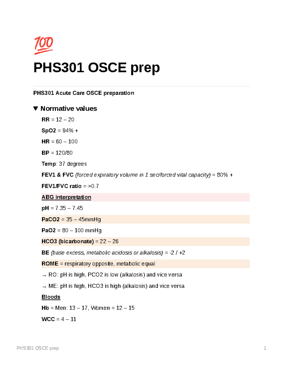 PHS301 OSCE cheat sheet - PHS301 OSCE prep PHS301 Acute Care OSCE ...