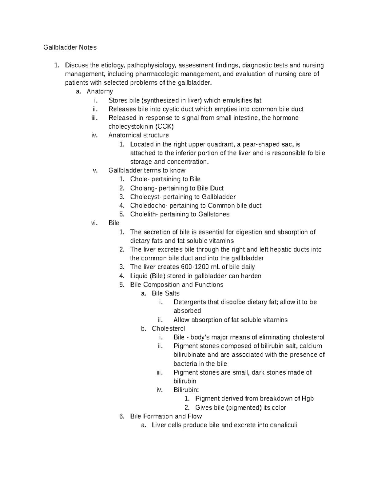Unit 1B Gallbladder Notes - Gallbladder Notes 1. Discuss the etiology ...