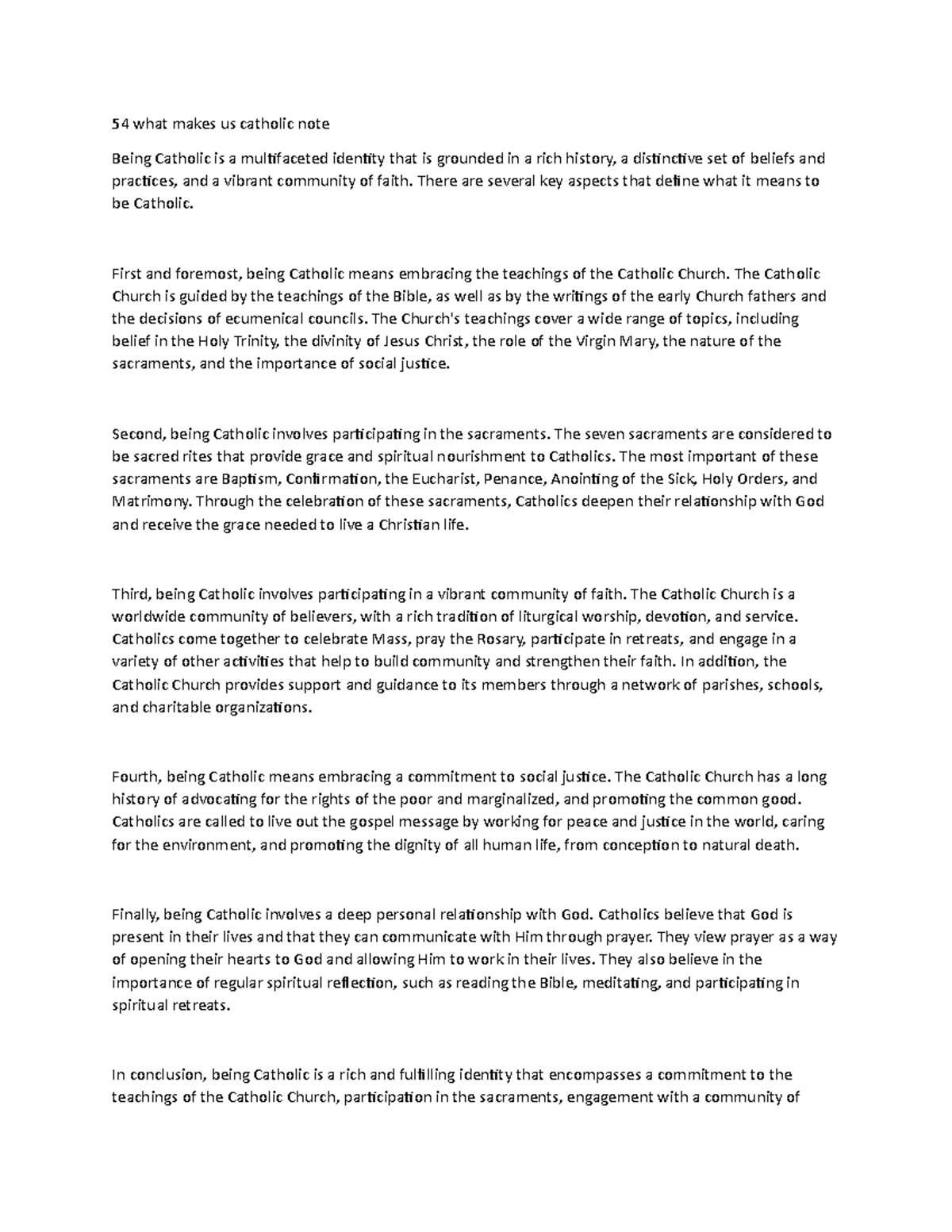 54 what makes us catholic note - There are several key aspects that ...