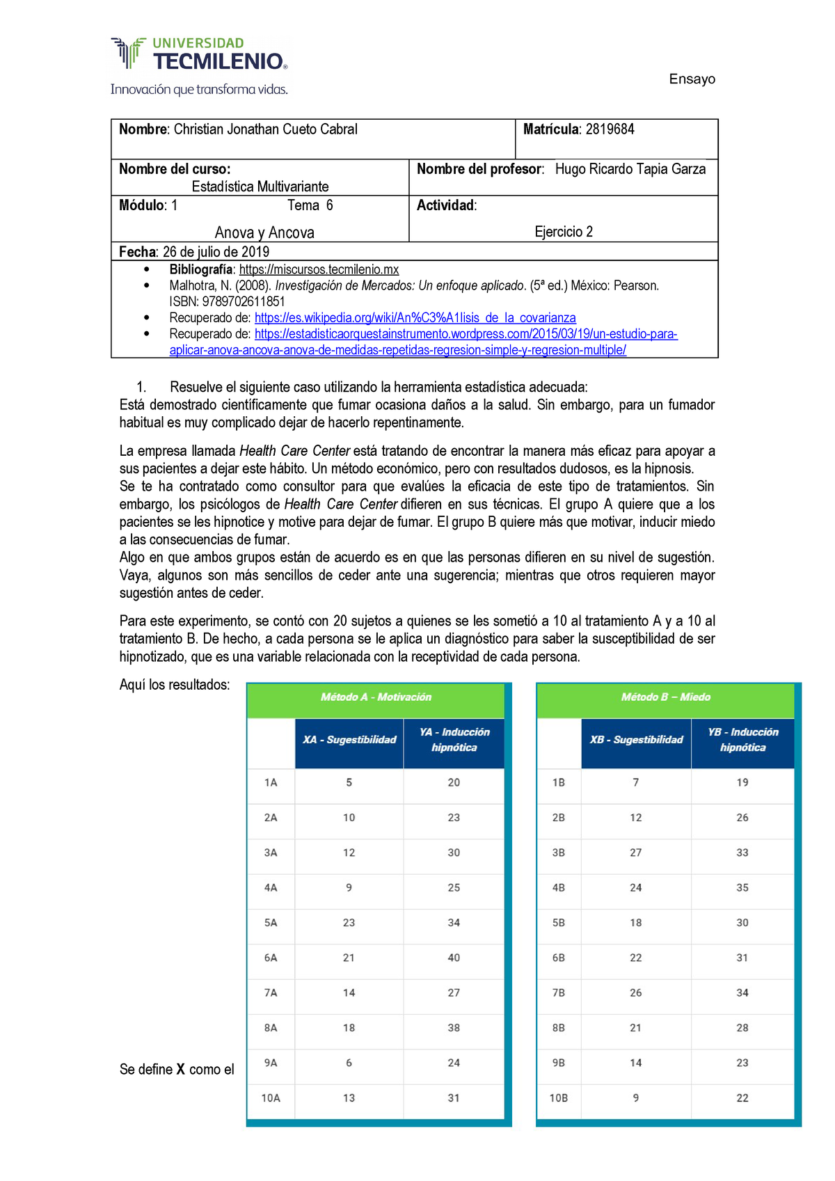 Estadistica Multivariante Ejercicio 2 Studocu