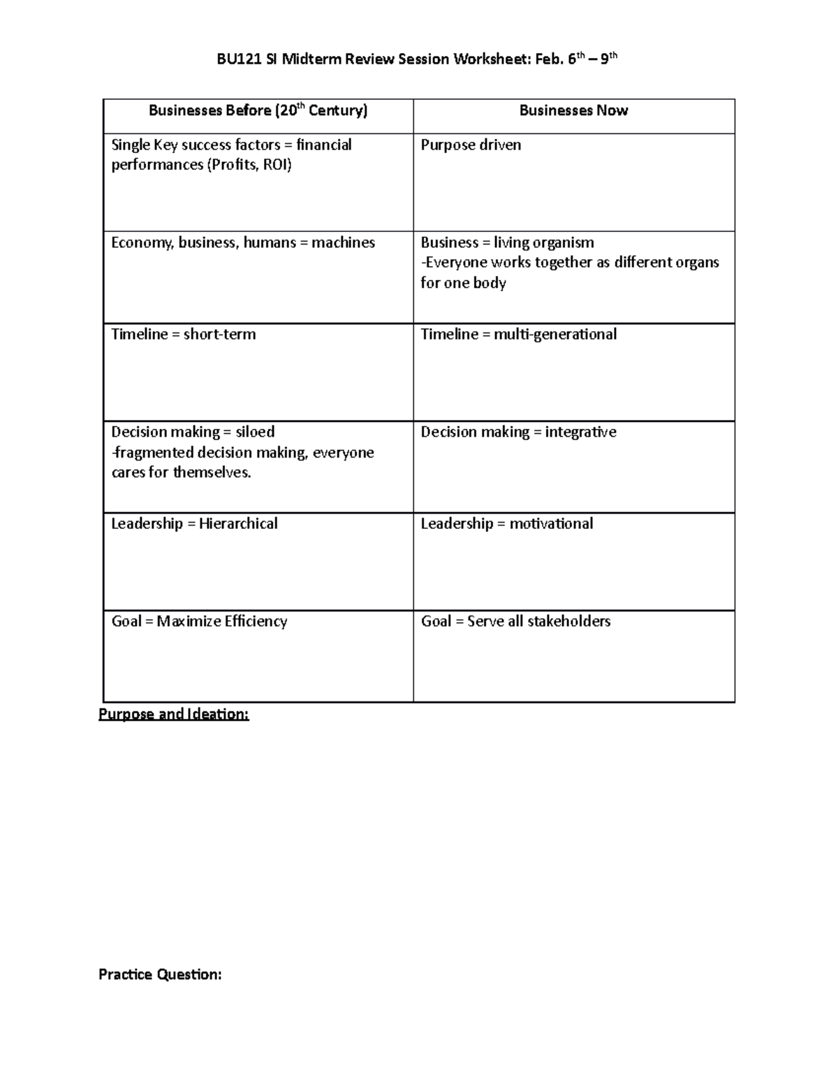 BU121 Midterm Review Worksheet 2 - BU121 SI Midterm Review Session ...