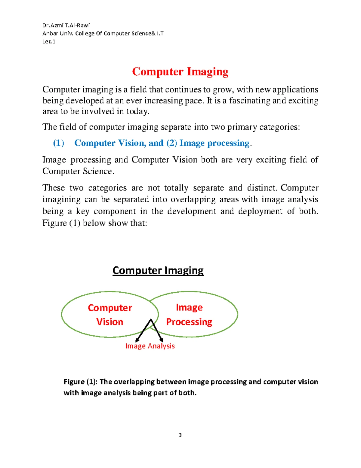 Computervision PPOriginal NOtes - UNIT 1 Computer Vision Computer ...