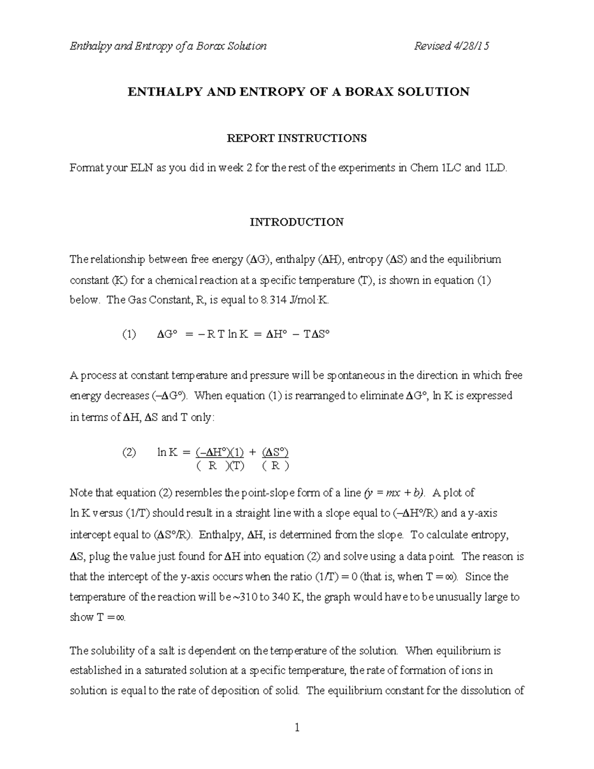 Enthalpy and Entropy of Borax Dissolution - ENTHALPY AND ENTROPY OF A ...