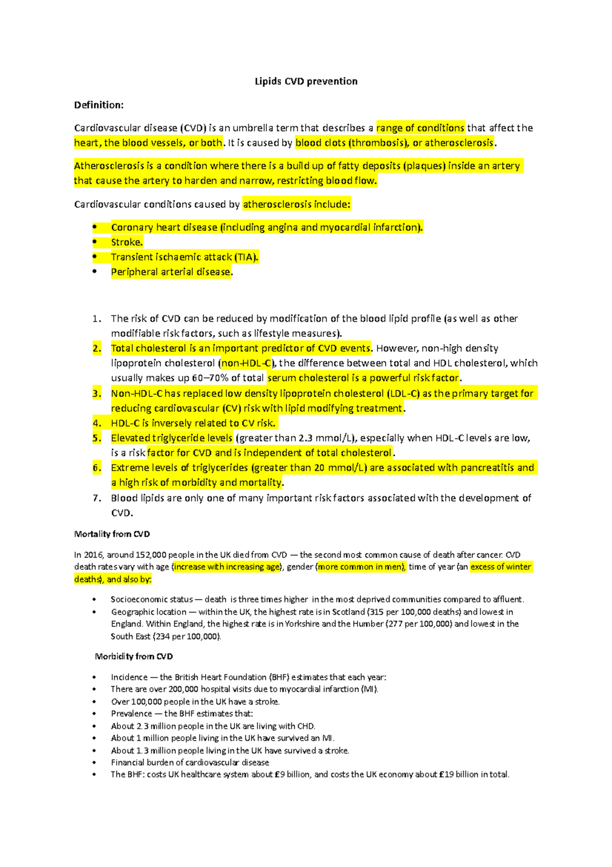 calcium notes biochem - Lipids CVD prevention Definition ...