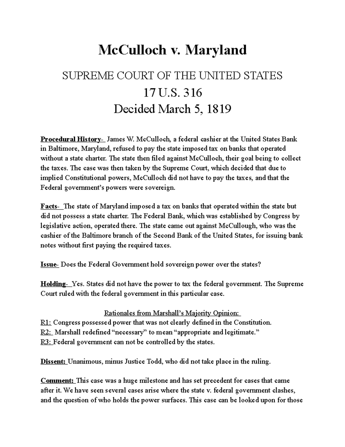 supreme court case study 2 mcculloch v. maryland answer key