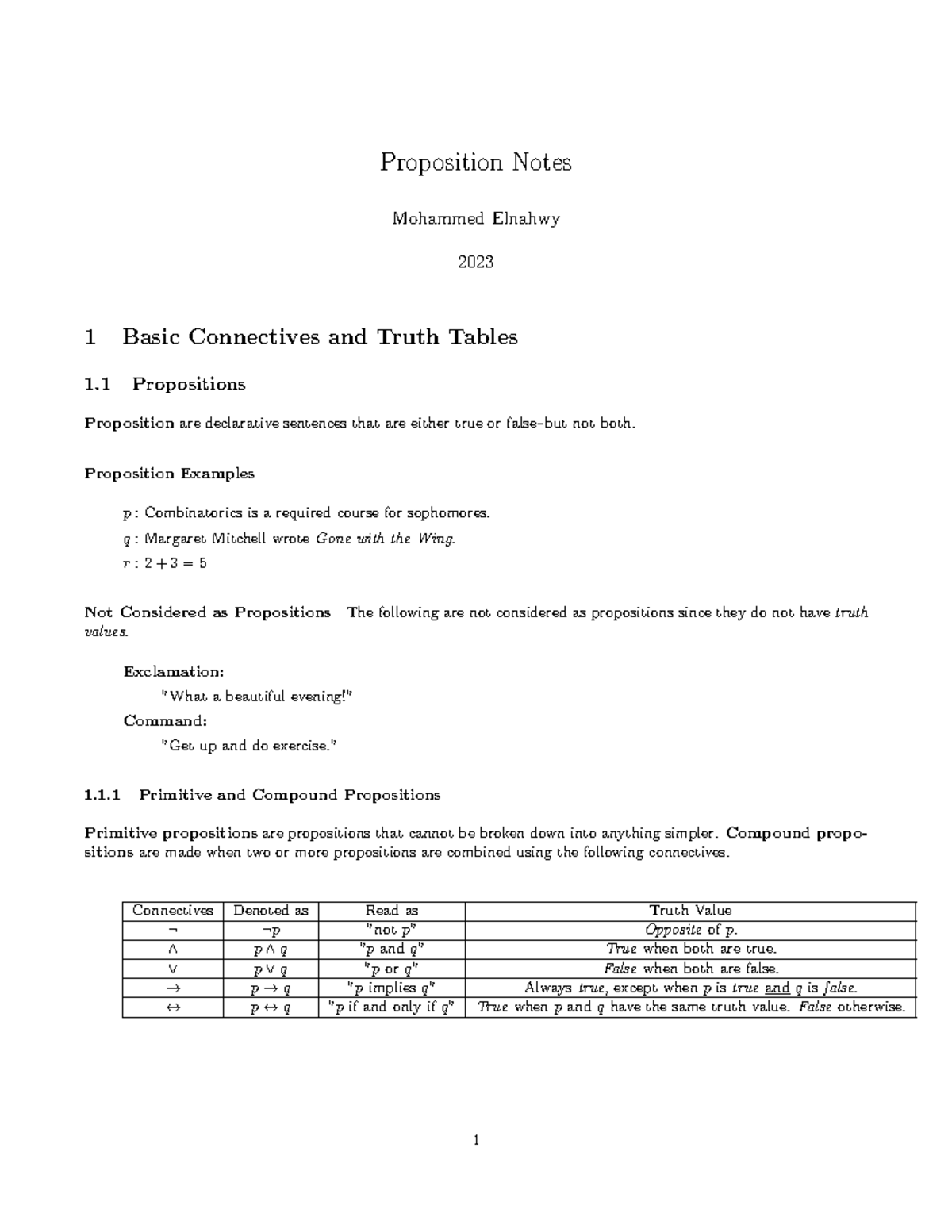 Propositions - Notes - Proposition Notes Mohammed Elnahwy 2023 1 Basic ...