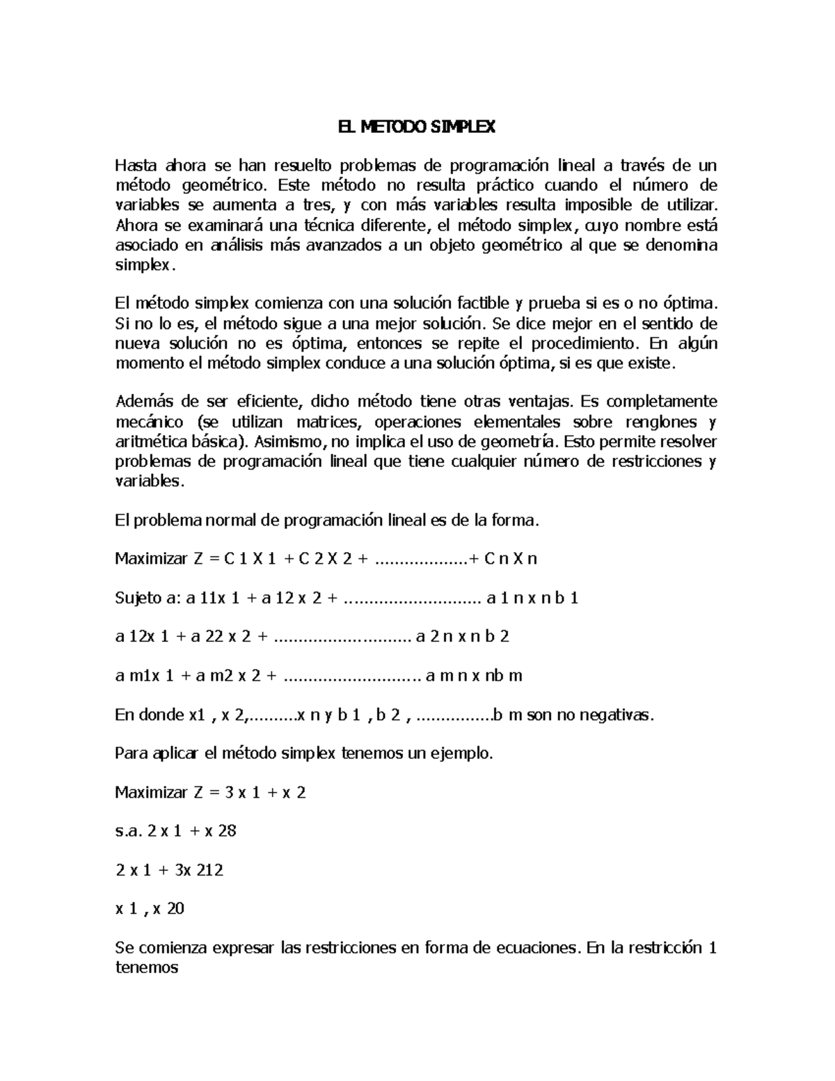 El-metodo-simplex 2 - ...... - EL METODO SIMPLEX Hasta ahora se han ...