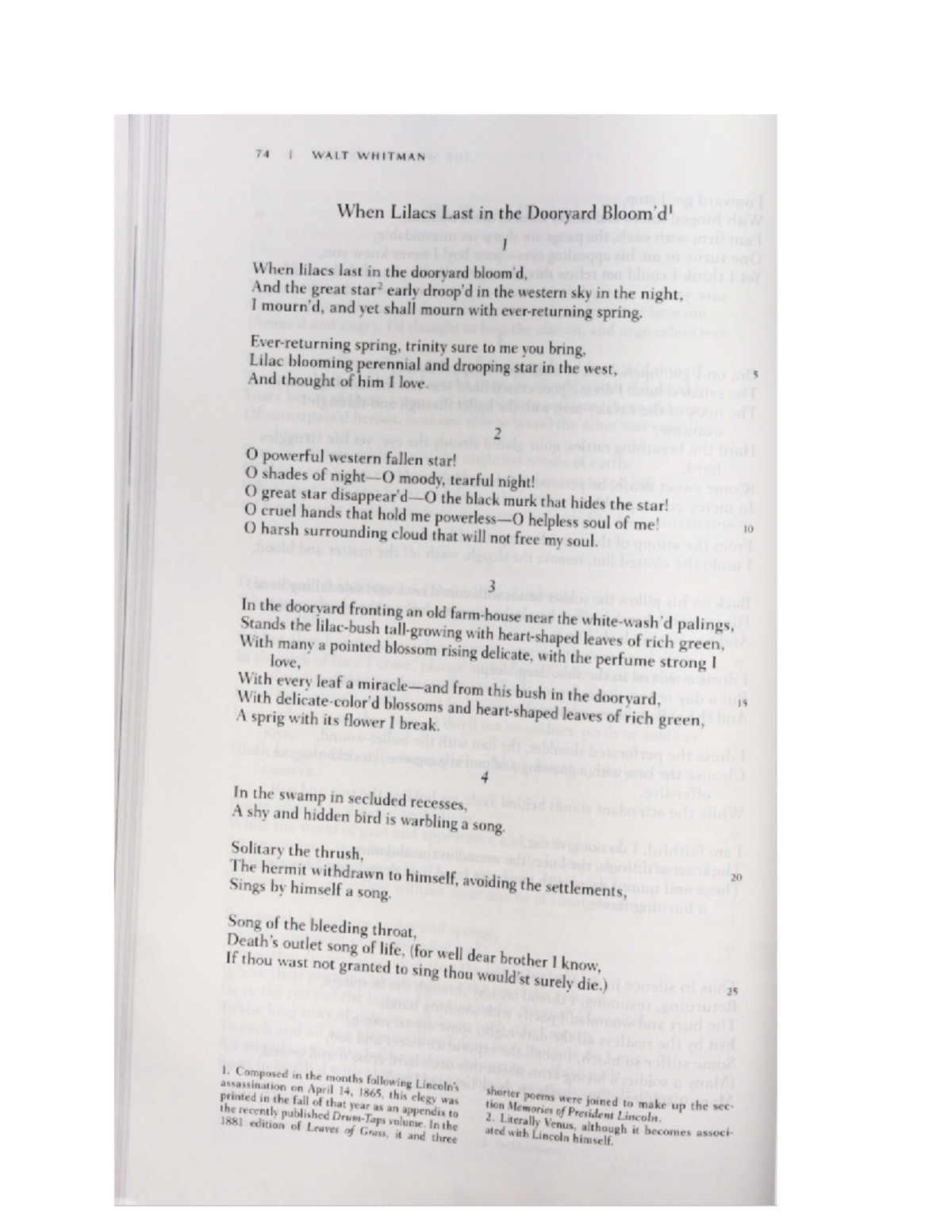 Walt Whitman When Lilacs Last in the Dooryard Bloomed (pp. 74 80