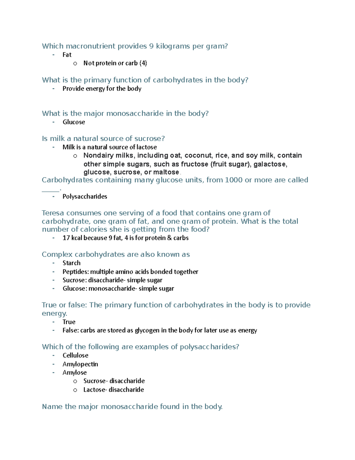 Carbohydrate notes - Which macronutrient provides 9 kilograms per gram ...