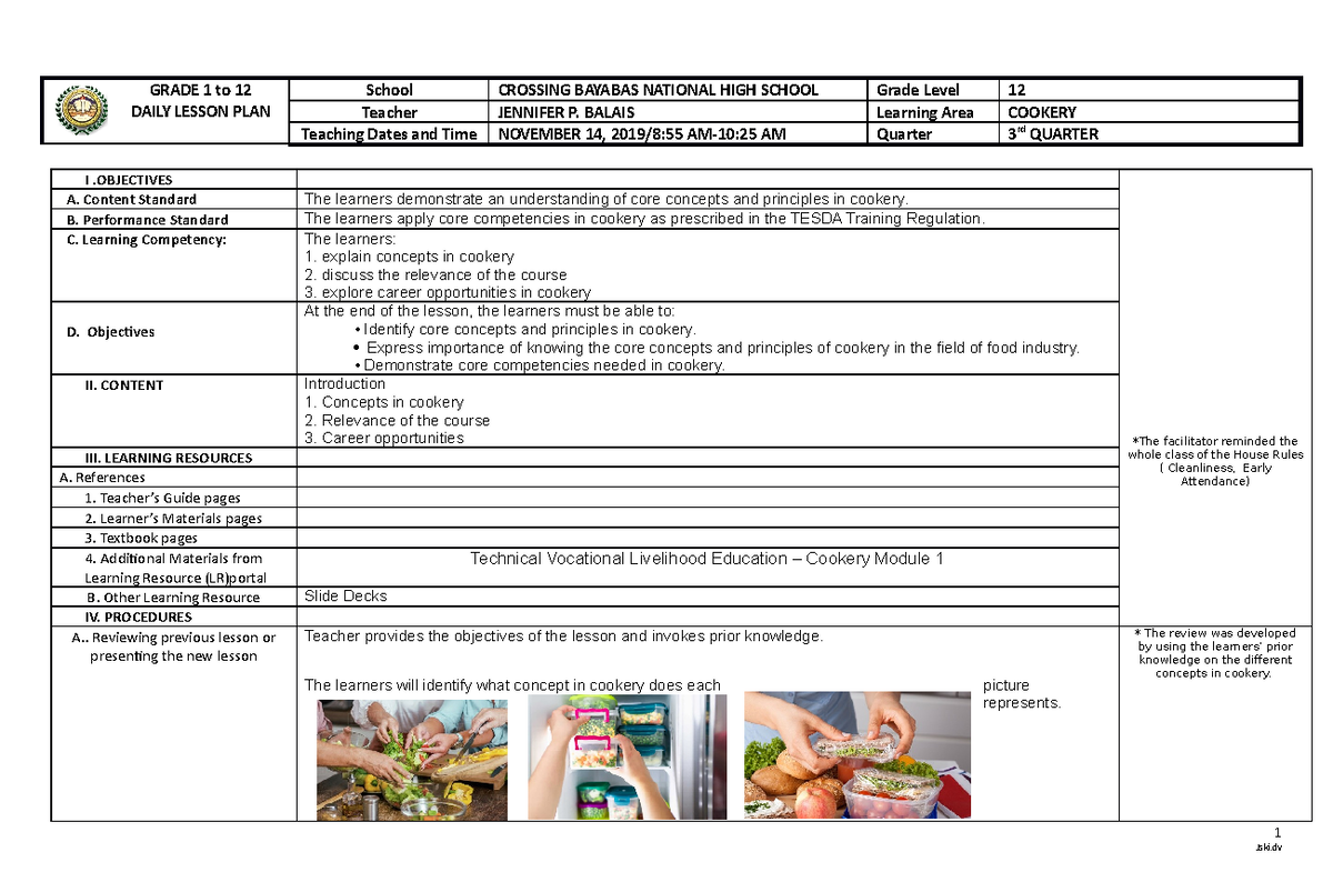 DLP-1 - bczjhbs - GRADE 1 to 12 DAILY LESSON PLAN School CROSSING ...