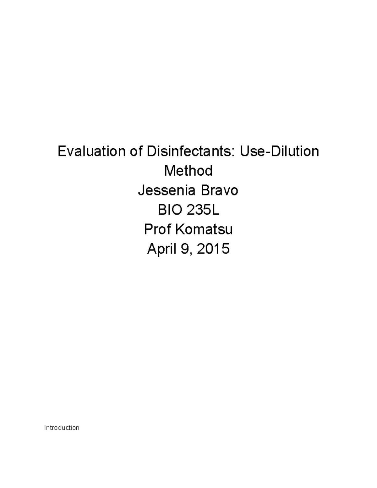 Micro Lab W 11 Lab work Evaluation of Disinfectants UseDilution