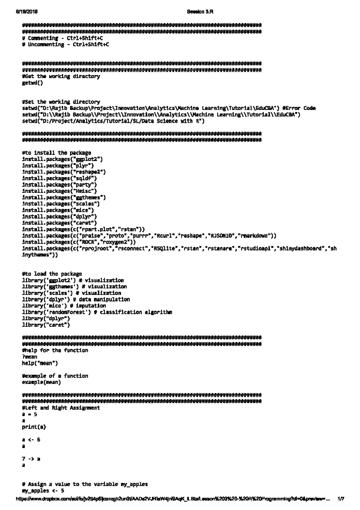 R-Programming-Codes - Session 3 Commenting Uncommenting the working ...