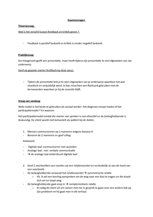 Examenvragen- Gespreksvaardigheden - EXAMEN VRAGEN GESPREKSVAARDIGHEDEN ...