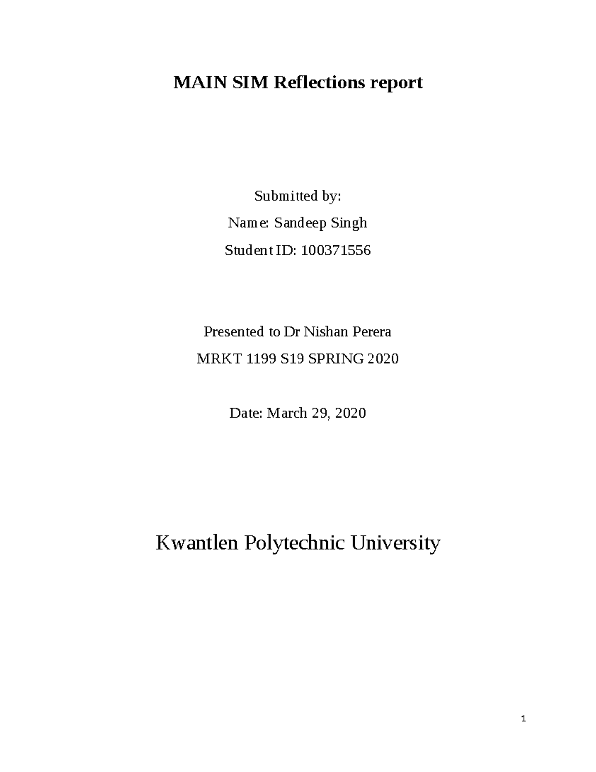 MAIN SIM Reflections report - MAIN SIM Reflections report Submitted by ...