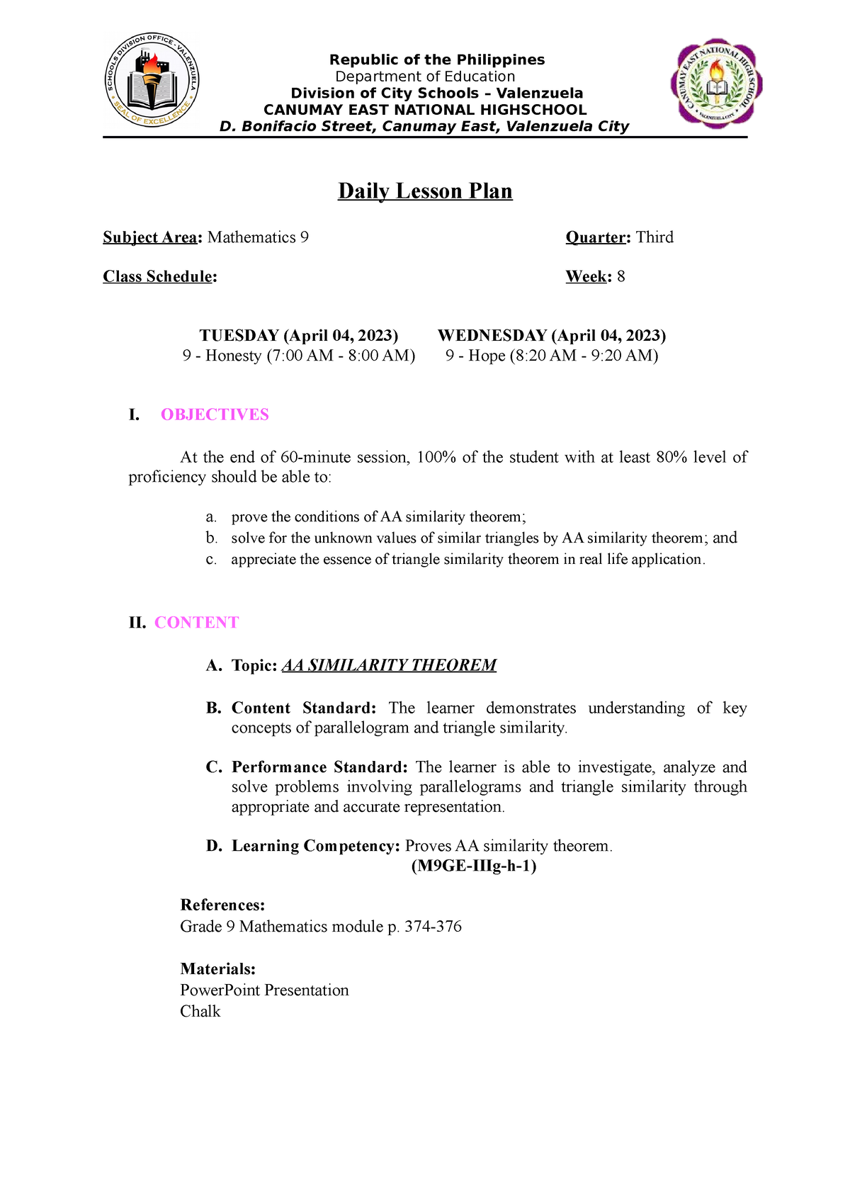 AA-similarity - for your lesson plan - Department of Education Division ...