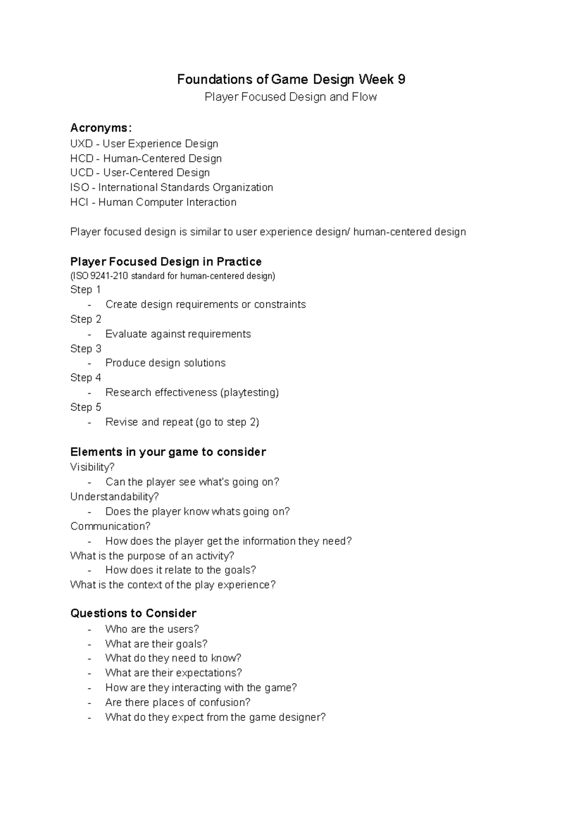 Week 9 - Design and Flow - Lecture notes 9 - Foundations of Game Design ...