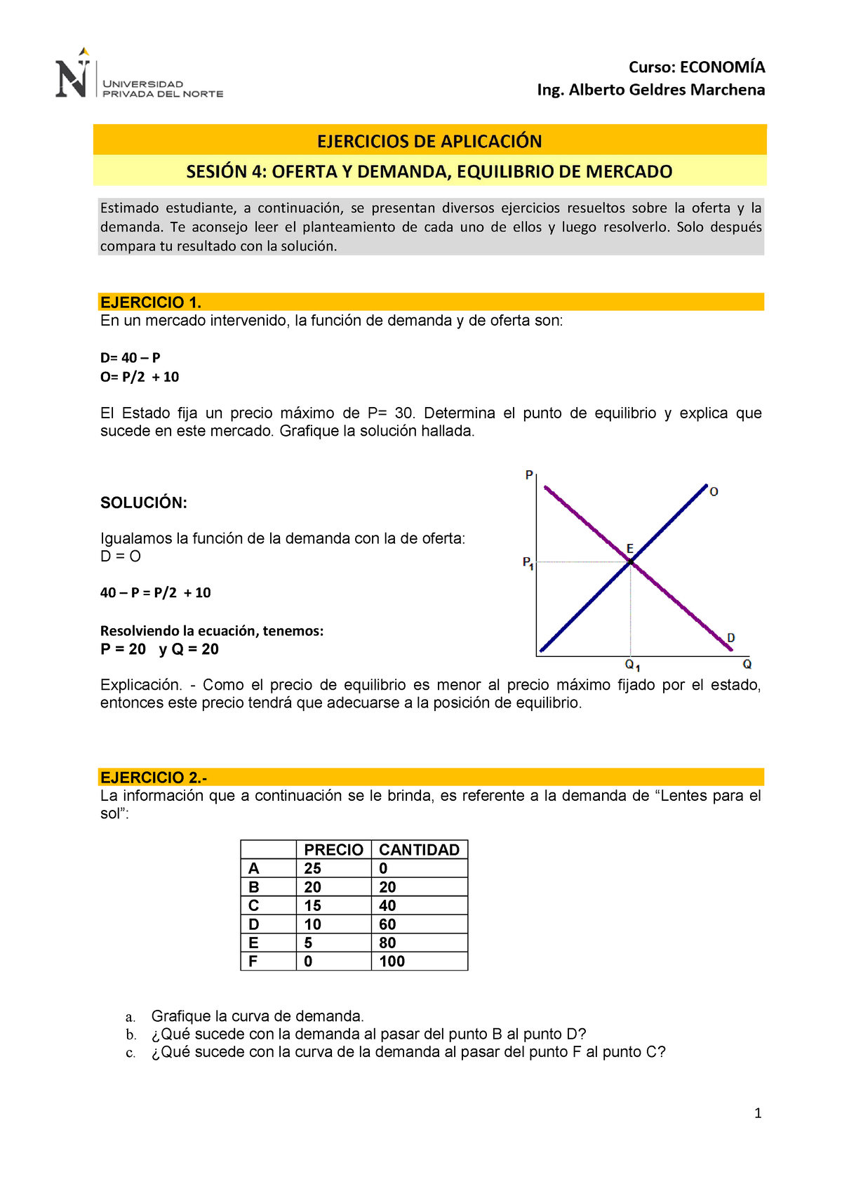 Sesion 4 - Economia - Ejercicios Resueltos - EJERCICIOS DE APLICACIÓN ...