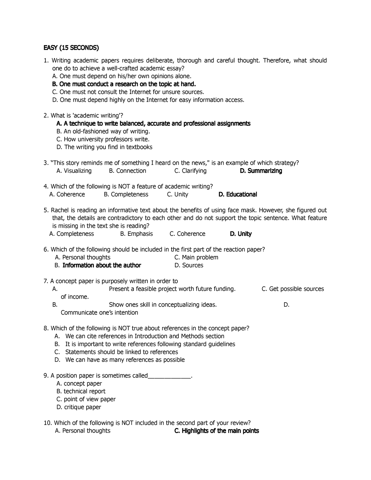 EAPP QUIZ BEE revised - LECTURE NOTES - EASY ( 15 SECONDS) Writing ...