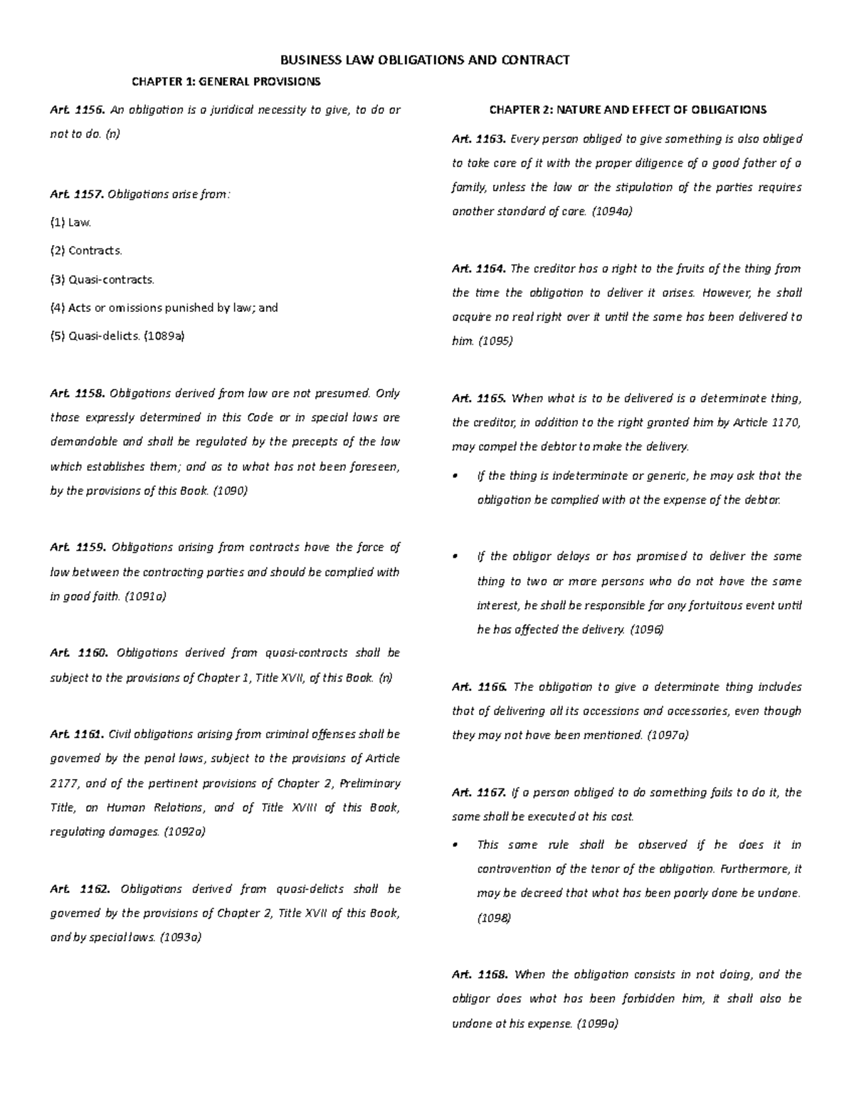 Oblicon - Sfs - BUSINESS LAW OBLIGATIONS AND CONTRACT CHAPTER 1 ...