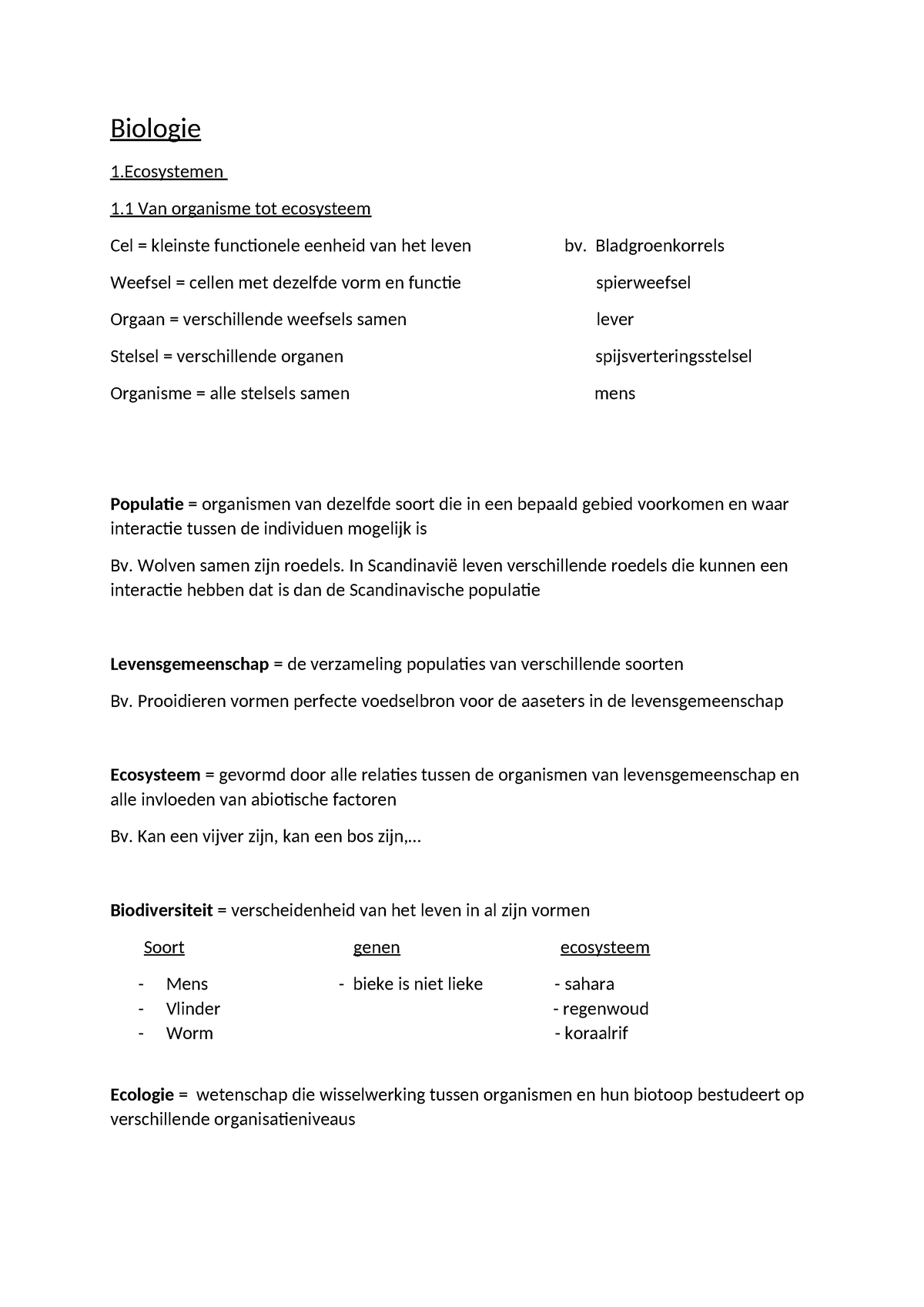 Bio Examen - Dit Is Een - Biologie 1 1 Van Organisme Tot Ecosysteem Cel ...