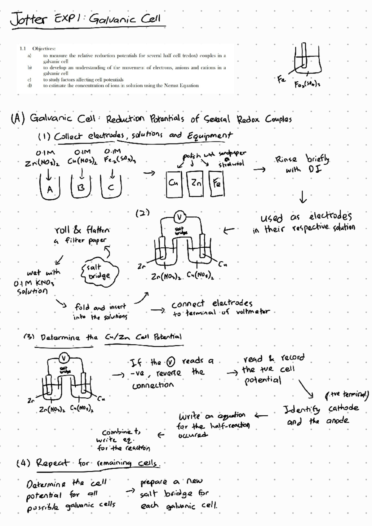 Jotter exp1 - Hehe - Report Sheet A: Galvanic Cell - Reduction ...