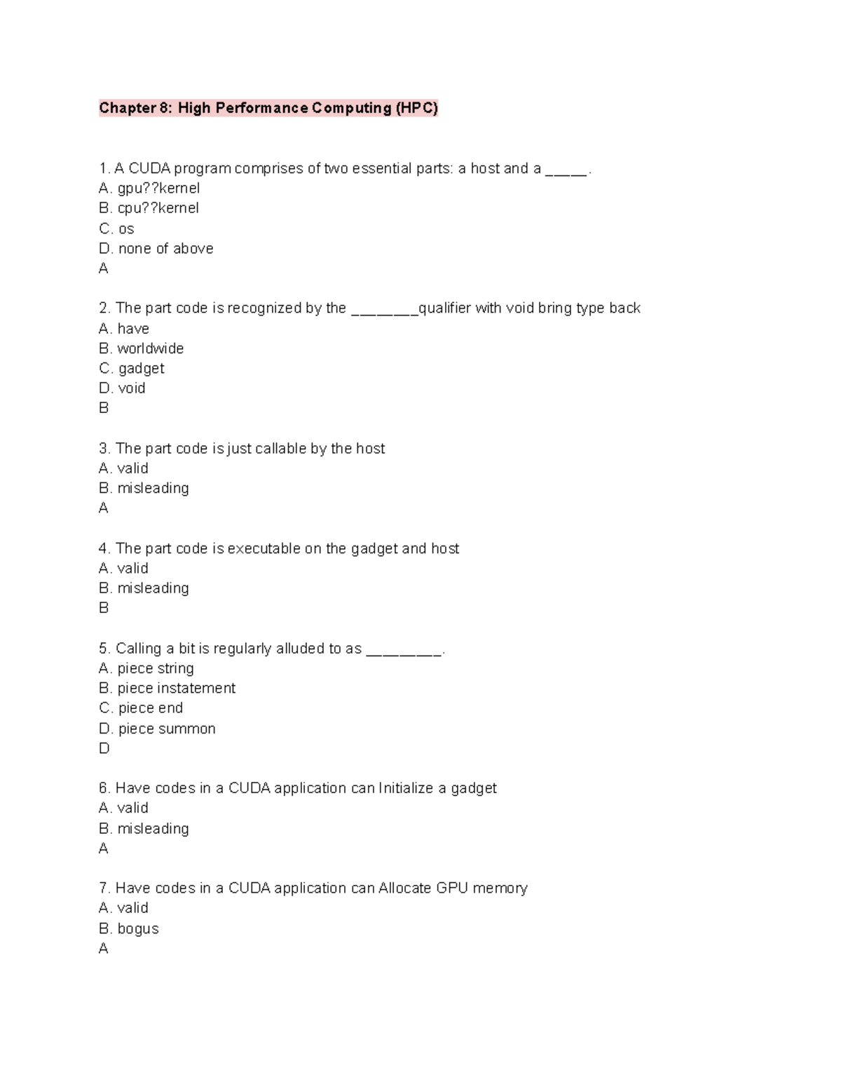 Chapter 8 High Performance Computing (HPC) - A. gpu??kernel B. cpu ...
