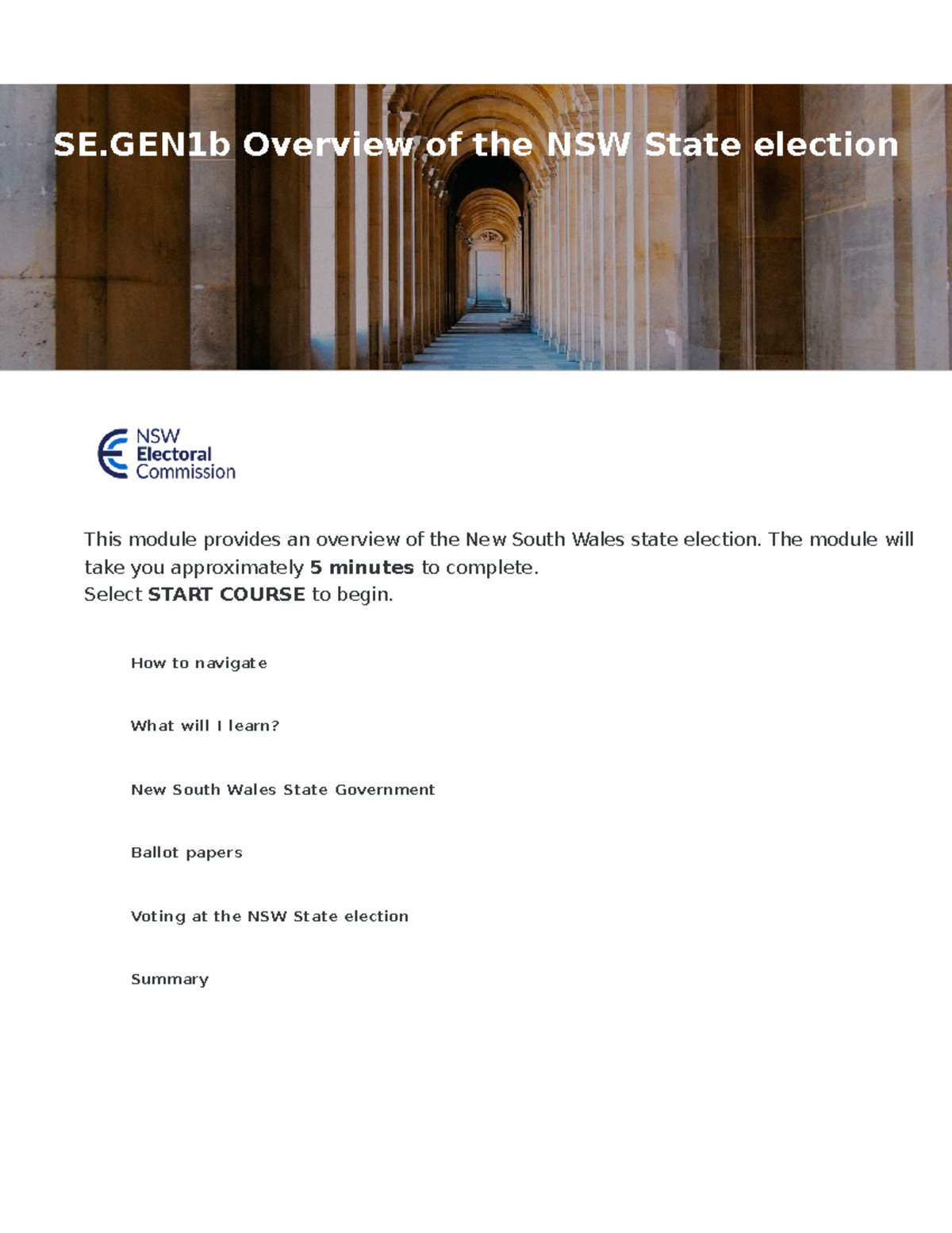 SE.GEN1b Overview of the NSW State election SE Overview of the NSW