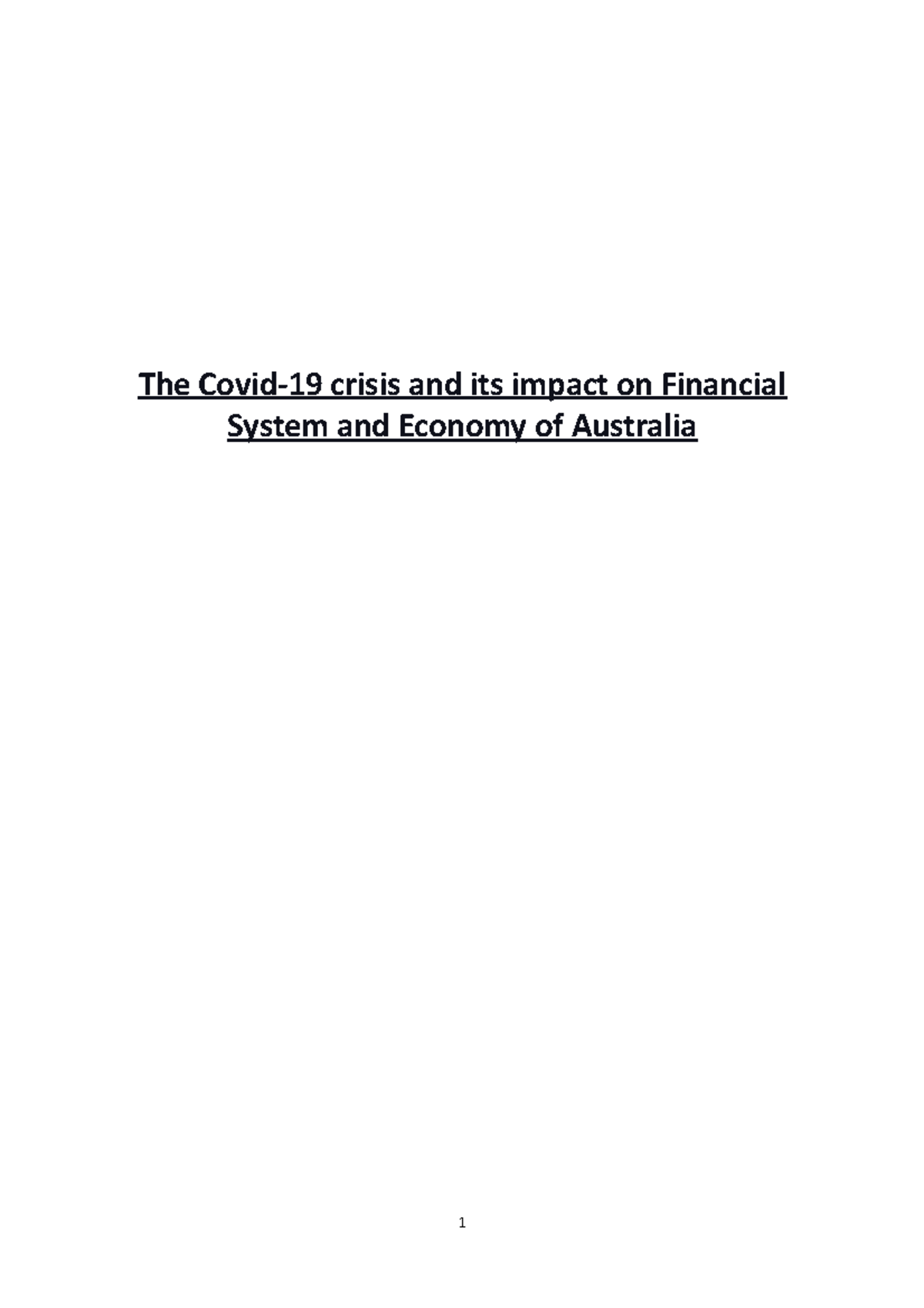 Impact of Covid 19 on Australia (financial regulators) The Covid19