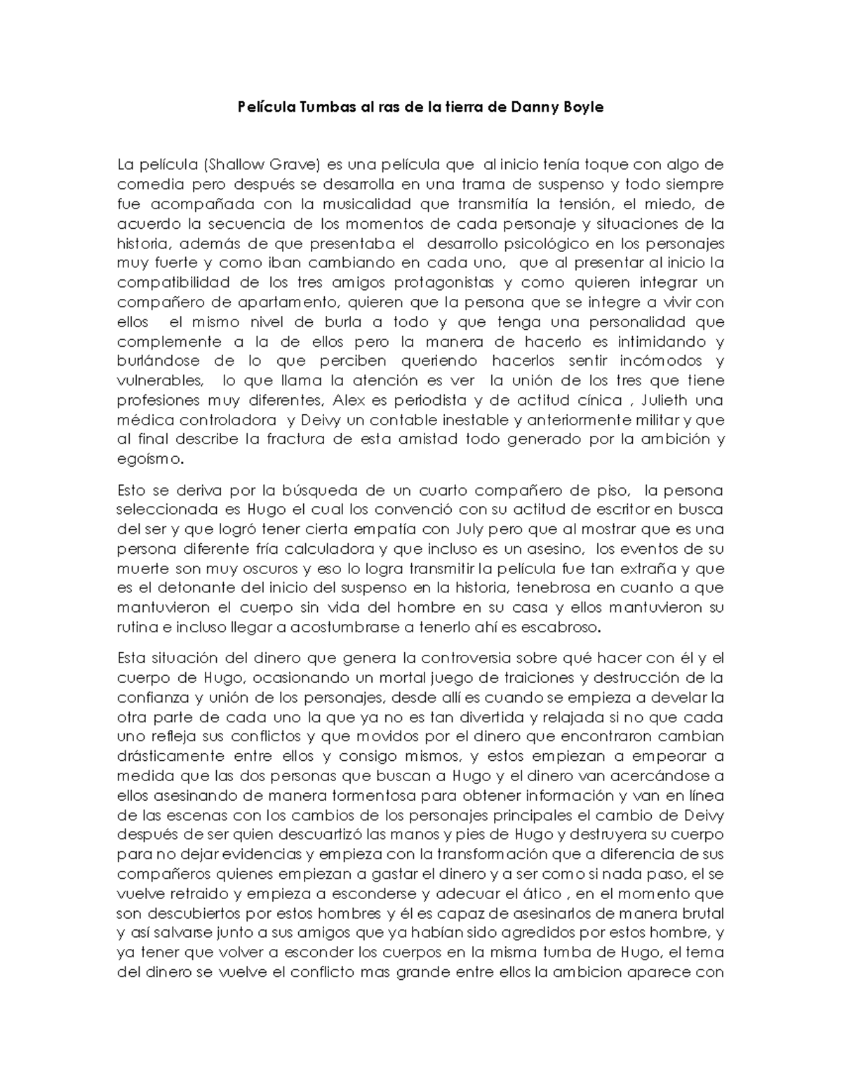 Análisis de la película Tumba Abierta de Danny Boyle Película Tumbas