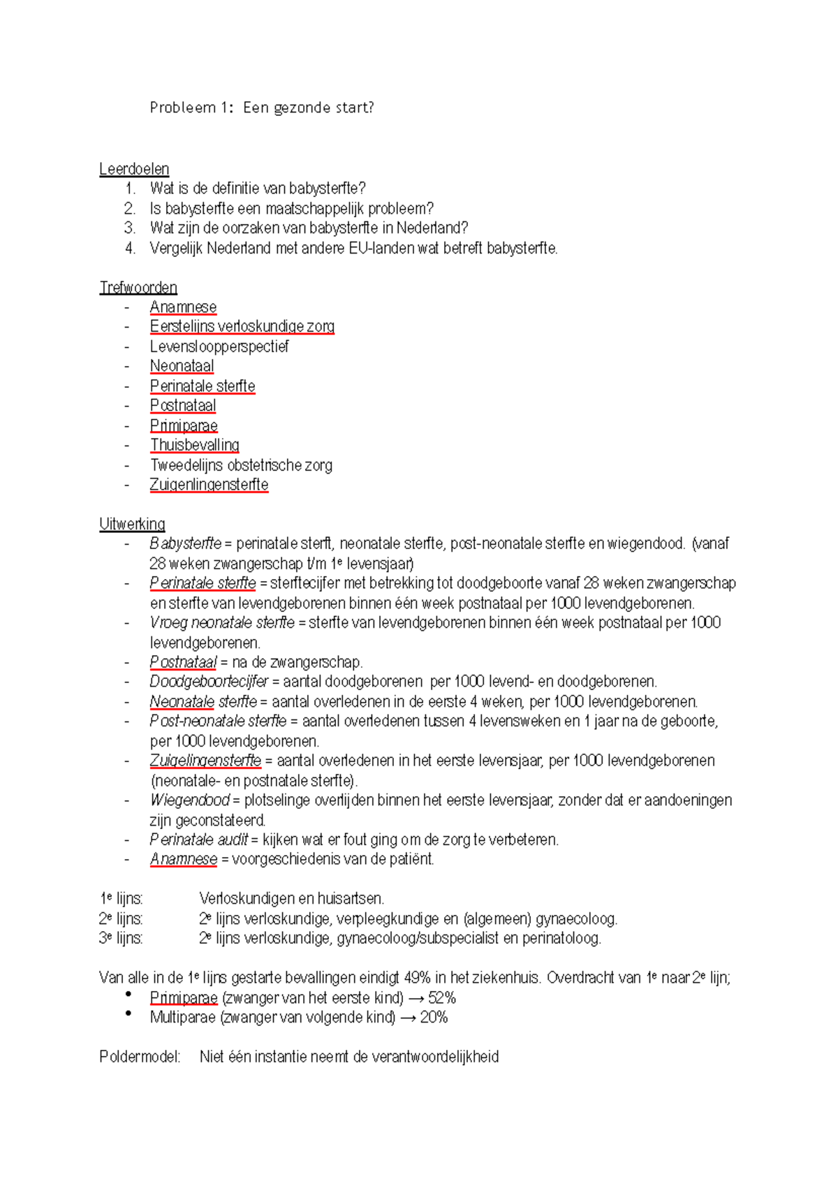 Blok 1 - Samenvatting - Probleem 1: Een Gezonde Start? Leerdoelen 1 ...